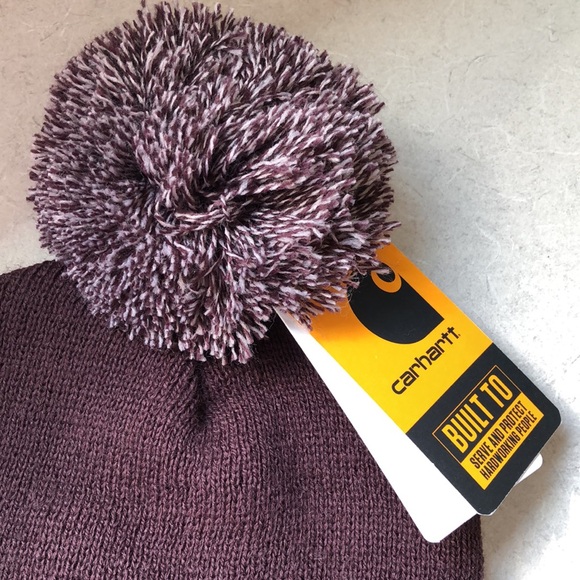 Carhartt Pom Pom beanie. Blackberry color. One size Stretch rib knit - Picture 2 of 5